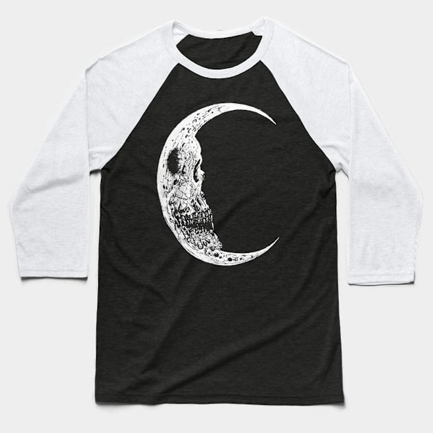 Skull Moon Night Baseball T-Shirt by fadetsunset